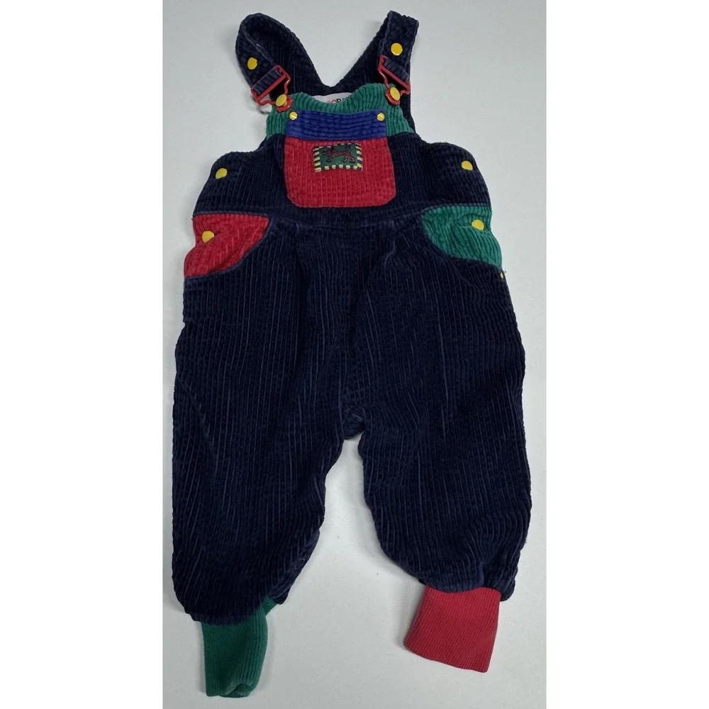 Vtg 90s Gymboree Rainbow Label Blue Lion Overalls Size Small Colorblock XS